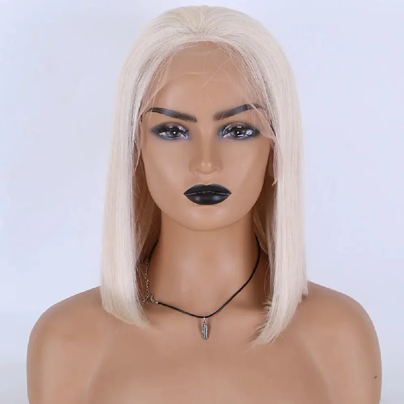 Wig for bold volume-10''12''14'' White Blonde European Virgin 150% Density Bob Straight Hd Lace 13*6 Lace Front Wig With Natural Baby Hairline