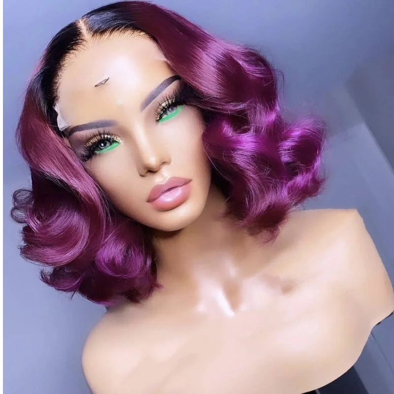 Wig for dense texture-14inch loose wave transparent 100% brazilian hair hd lace front wig for black women short bob body wave wigs