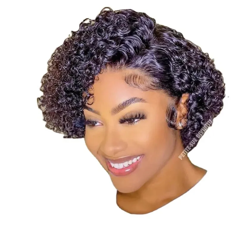 Curly wig for infants-180% Density Short Pixie Cut Curly Wig