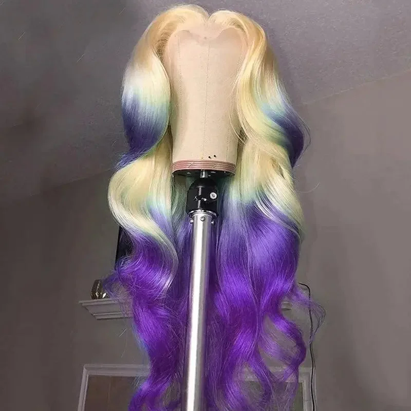 Wig for crisp vibe-Rainbow Color Ombre Wig Transparent HD