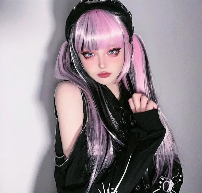 Wig for soft shine-Pink & Black Striped Cosplay Wig