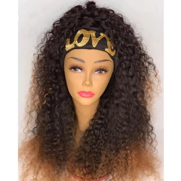 Medium curly wig purple-Afro Headband Kinky Wig Dark Brown Wigs