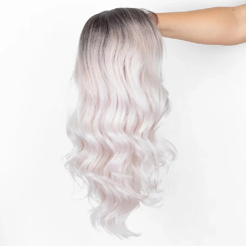 Wig for evening event-Baby Pink White Long Wavy Middle Part Wig