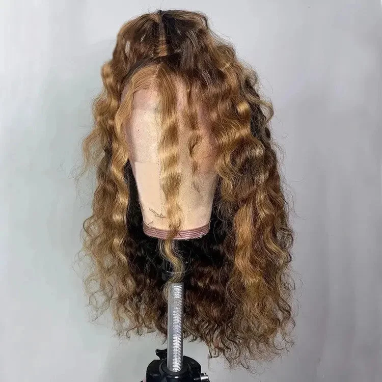 Wig for frizzy hair-Allure Romance Highlights Brown Deep Wave Wigs