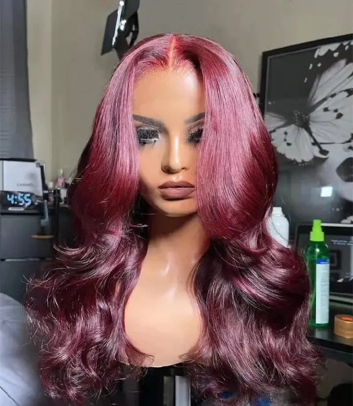 Wig for theater role-Allure Romance Wavy Wigs Burgundy Color Loose Hair