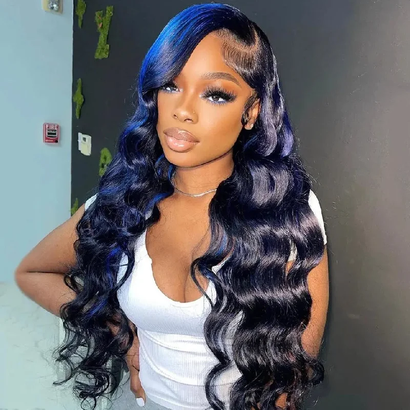 Long curly wig for women-Allure Romance  Wavy Wigs Highlight Blue Body Wave