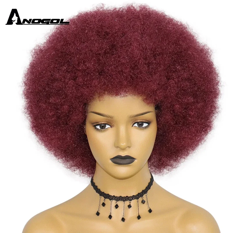 Wig for bold style-Anogol Afro Kinky Curly Hair Wigs with Bangs