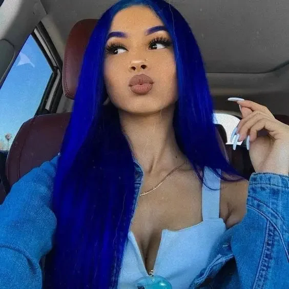 Wig for new vibe-Blue Color Hair Wigs Brazilian Hair Silky Straight