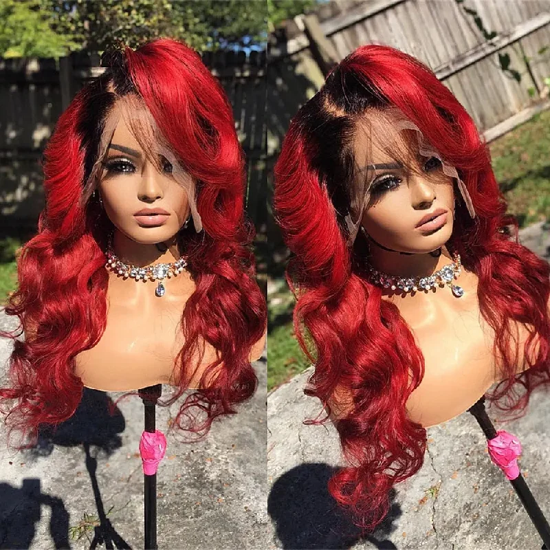 Wig for bright style-Body Wave Ombre IB red Lace Front Wig