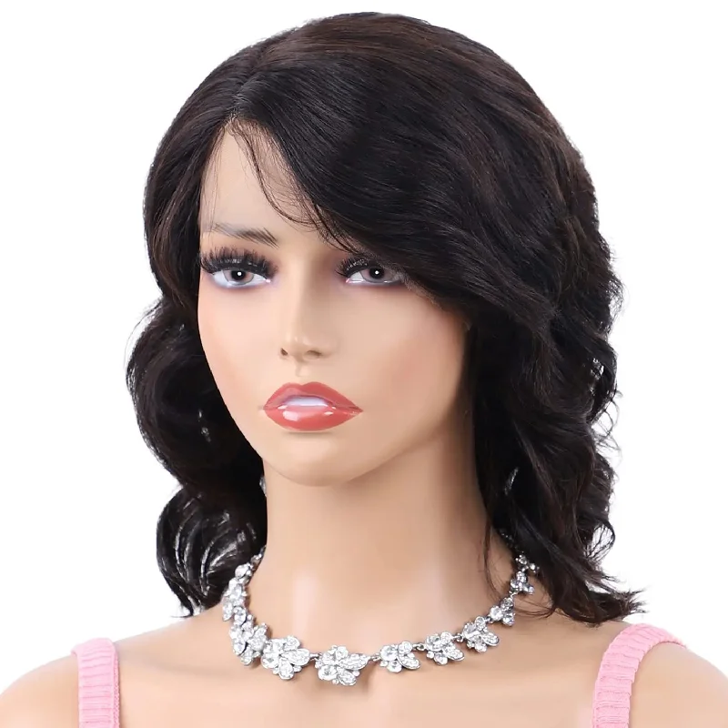 Medium wavy wig black-Brazilian Re-my Virgin Hair Wig Clueless Plucked Natural Hairline