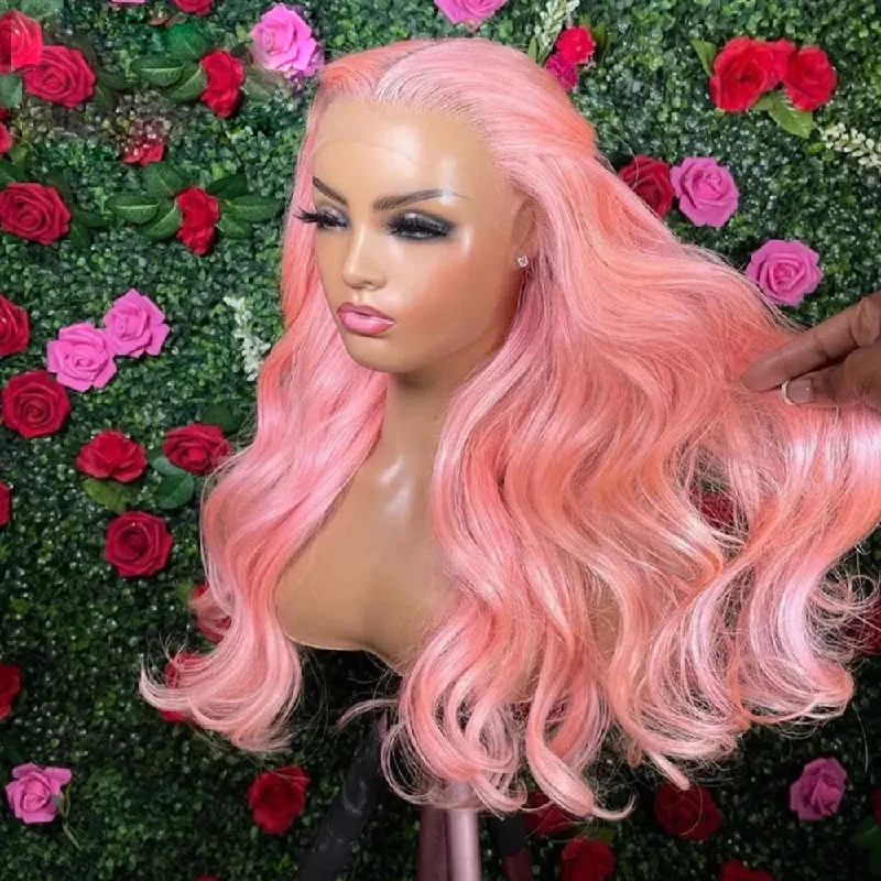 Long black wig with volume-Cheap 100% Raw Pre Plucked Lace Pink Wig