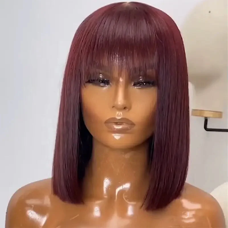 Heat resistant wig blonde-Cheap 99J Burgundy Straight Short Bob Wig