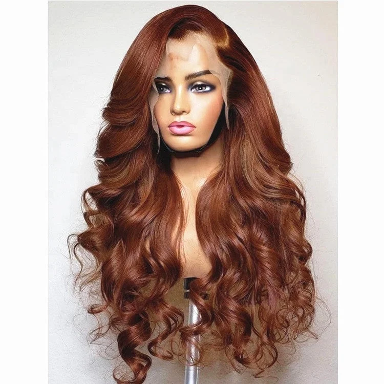 Straight wig for volume-Chocolate Brown Blonde Color Wholesale Different Texture Body Wave Virgin Brazilian Cuticle Aligned Hair Lace Front Wigs