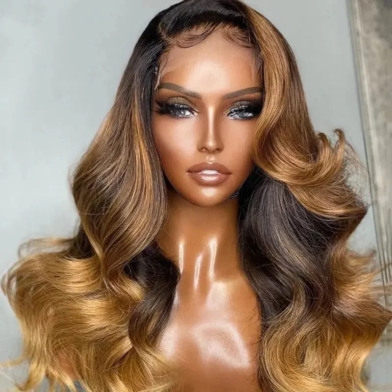 Lace wig for cool days-Customized Super Wave Ombre Honey Brown Wigs