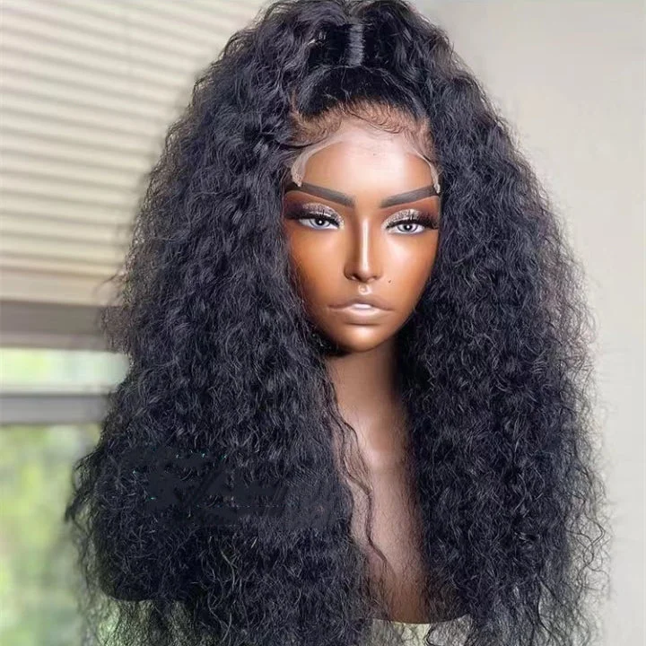 Medium wavy wig red-Drop Shipping High Ponytail Deep Curly Raw Hair Full 180% Density Double Welf Lace Frontal Closure Wigs For Black Women