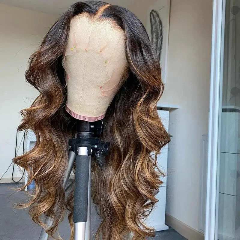 Curly wig for warm days-Exotic Body Wave Texture Honey Brown Highlight Wig Cuticle Aligned With Baby Hair Pre Plucked Lace Front Wig