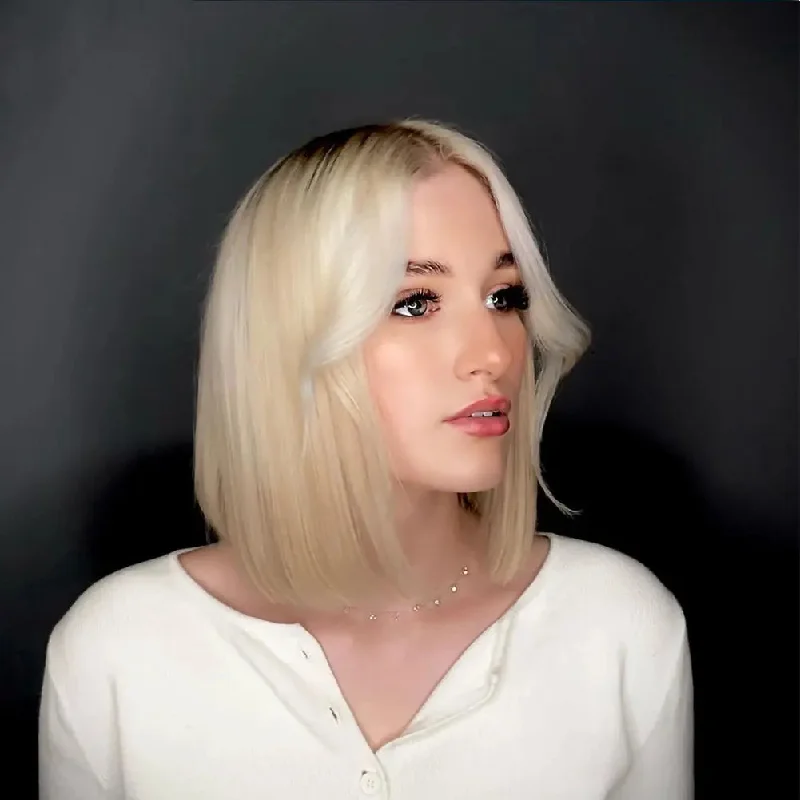 Wig for crown coverage-Factory Outlet Ombre Blonde 1B 613 Bob Style Lace Front Wigs 10inch 12inch 613 ash Blonde Short BOB Wig