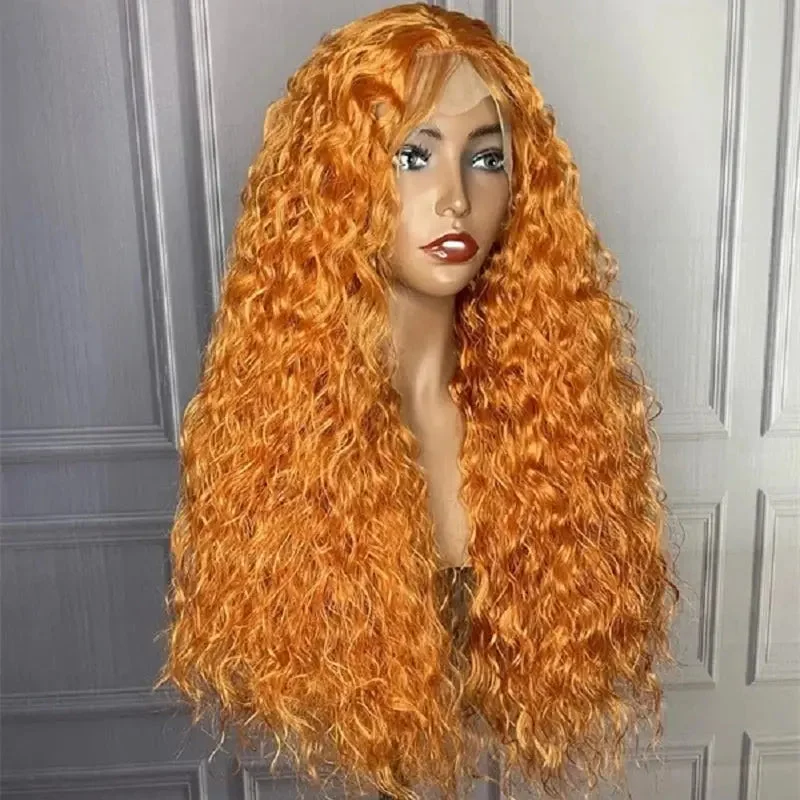 Long layered wig gray-Factory Price Orange Ginger Deep Curly HD Transparent Lace Front Hair Wigs with Baby Hair