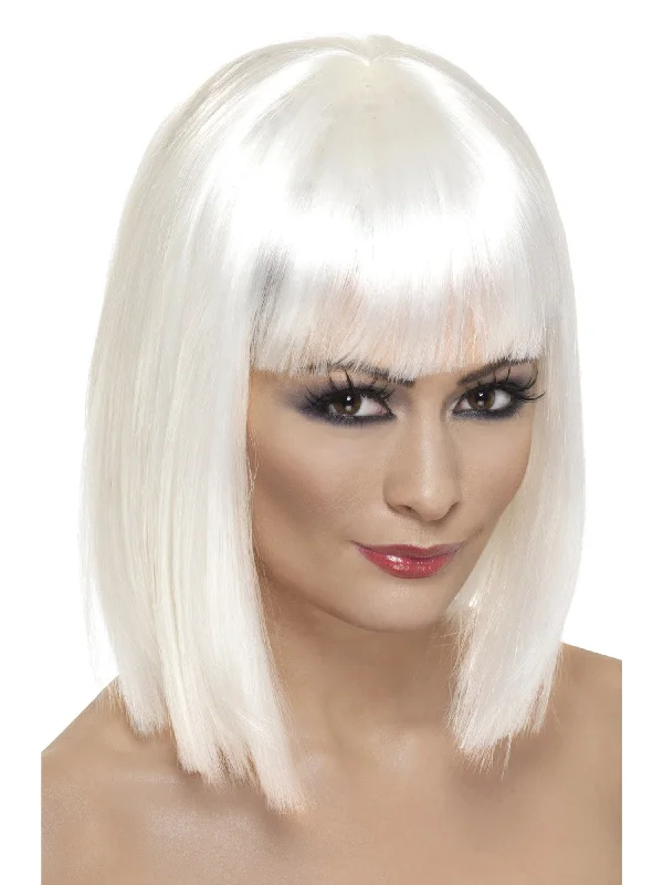 Medium length wig blue-Glam Wig White