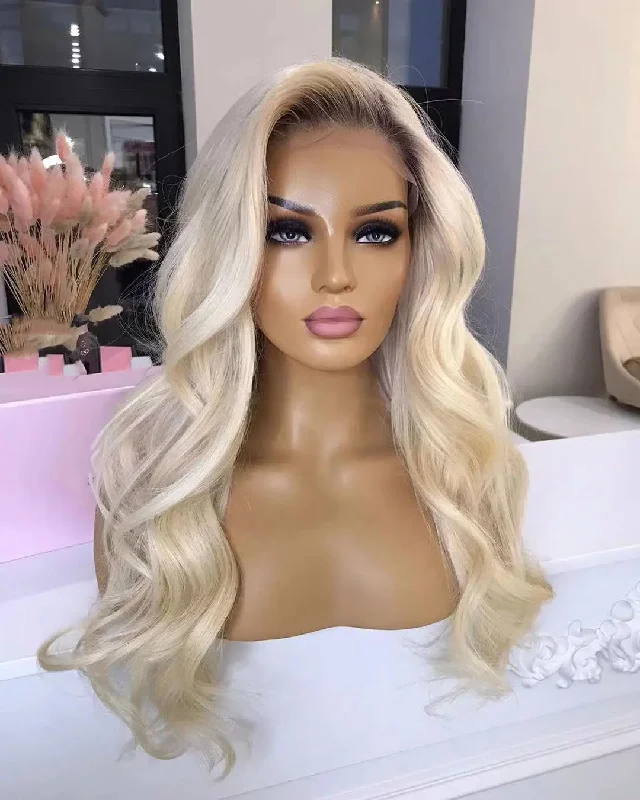 Wig for summer party-Glueless Blonde Ombre Color Natural Wave Wig Pre Plucked Natural Hairline Cuticle Aligned Lace Front Wigs