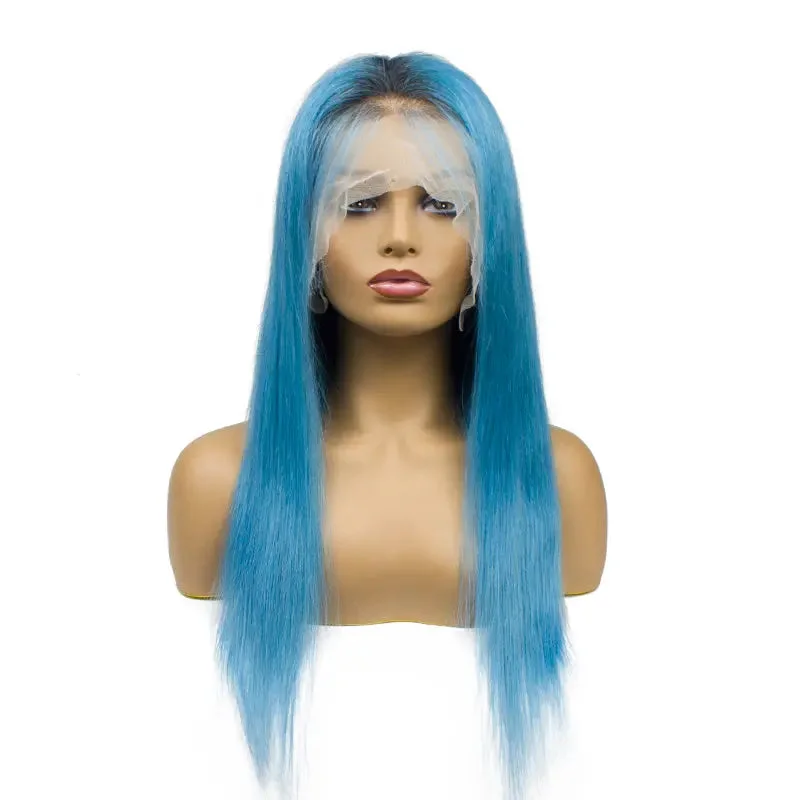 Wig for soft texture-Guarantee hair straight lace frontal color wig 1B/blue Brazilian full cuticle hair wholesale virgin Hair lace frontal good price