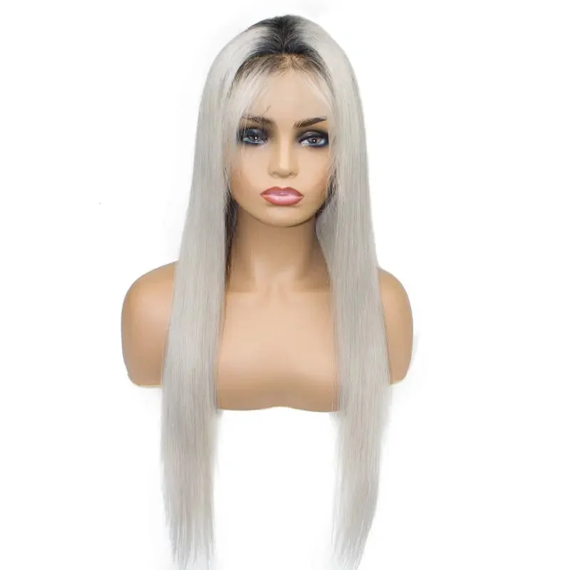 Wig for fancy texture-Guarantee hair straight lace frontal color wig 1B/gray Brazilian full cuticle hair wholesale virgin Hair lace frontal good price