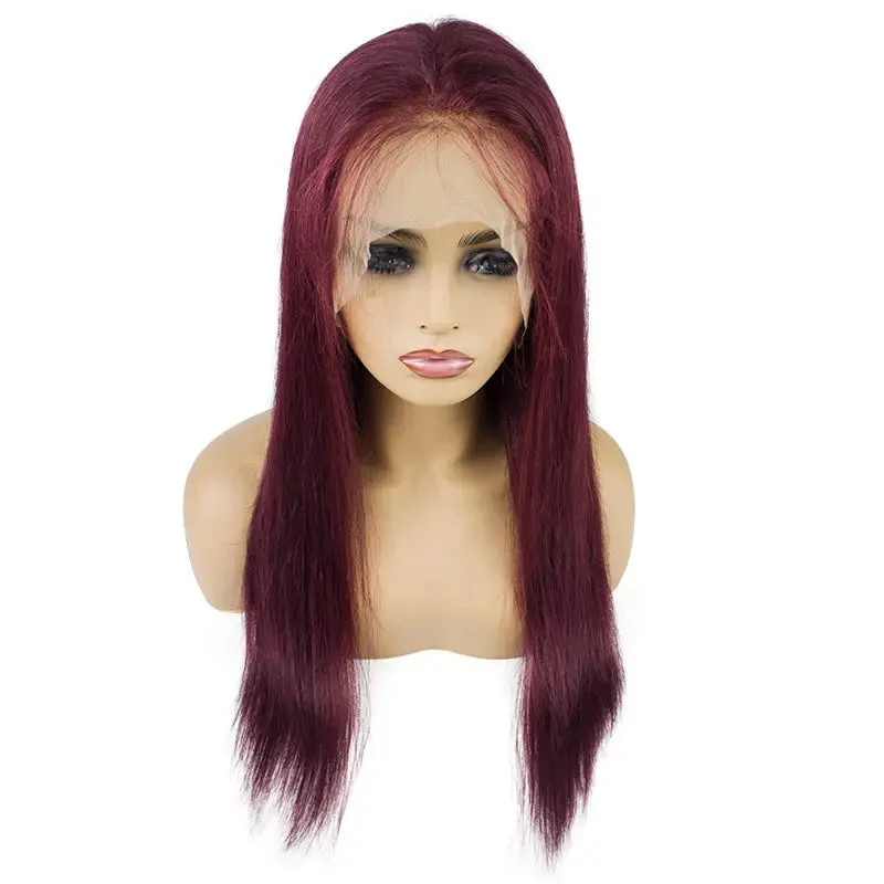 Long wavy wig red-Guarantee hair straight lace frontal color wig 99j Brazilian full cuticle hair wholesale virgin Hair lace frontal good price