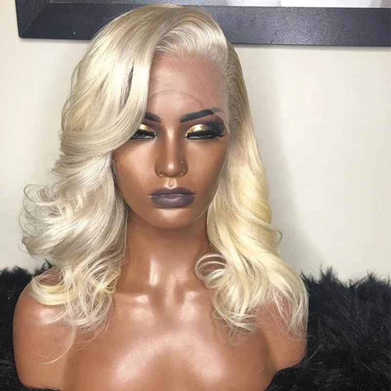 Short gray wig with volume-Highknight Pre Plucked Swiss Lace Front BOB Wigs Transparent 613 Blonde Color Natural Wave Lace Front BOB Wig For Black Woman