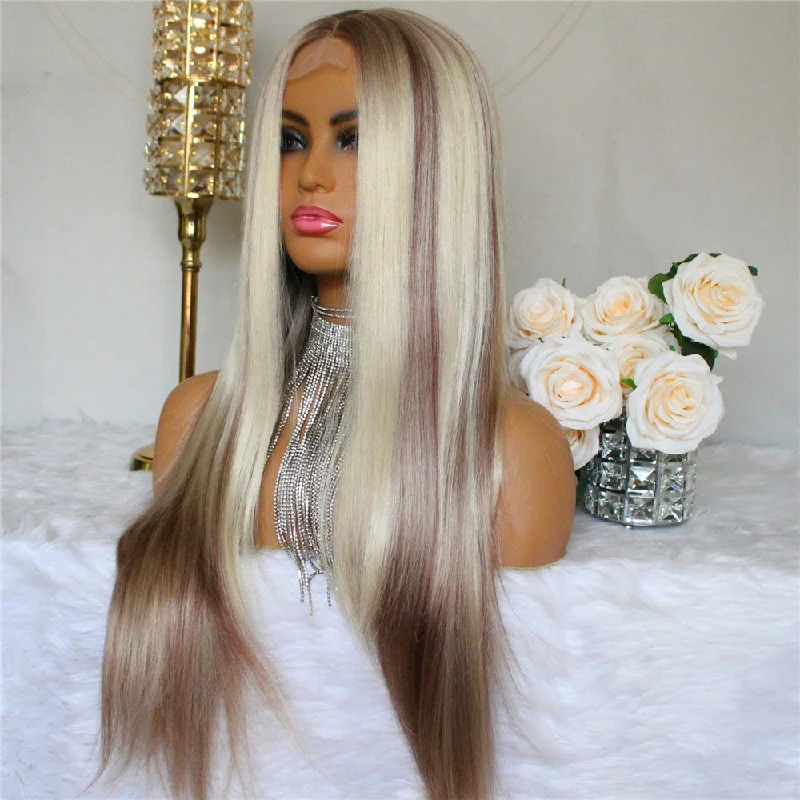 Wig for fancy finish-Highlight Honey Brown #613 Blonde Color Customized Long Straight Virgin Brazilian Cuticle Aligned Hair Lace Front Wigs