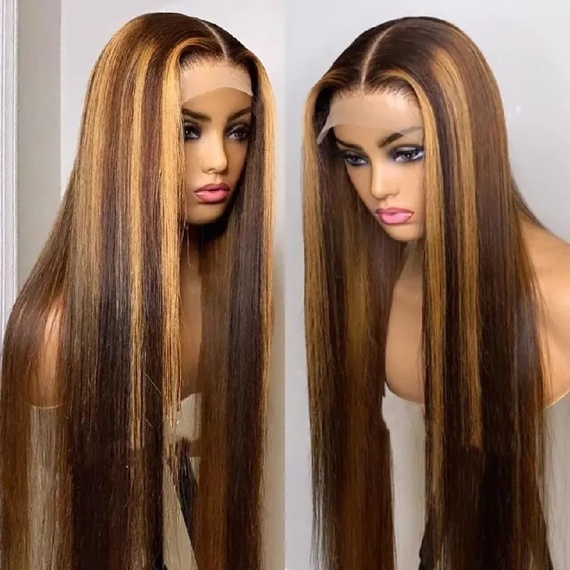 Wig for sharp cut-Highlight Wig Ombre Brown Hair