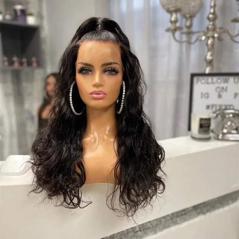 Wig for vivid hues-Long Inches Natural Black Color Body Wave Wig Pre Plucked Vietnam Hair Cuticle Aligned Lace Front Wigs