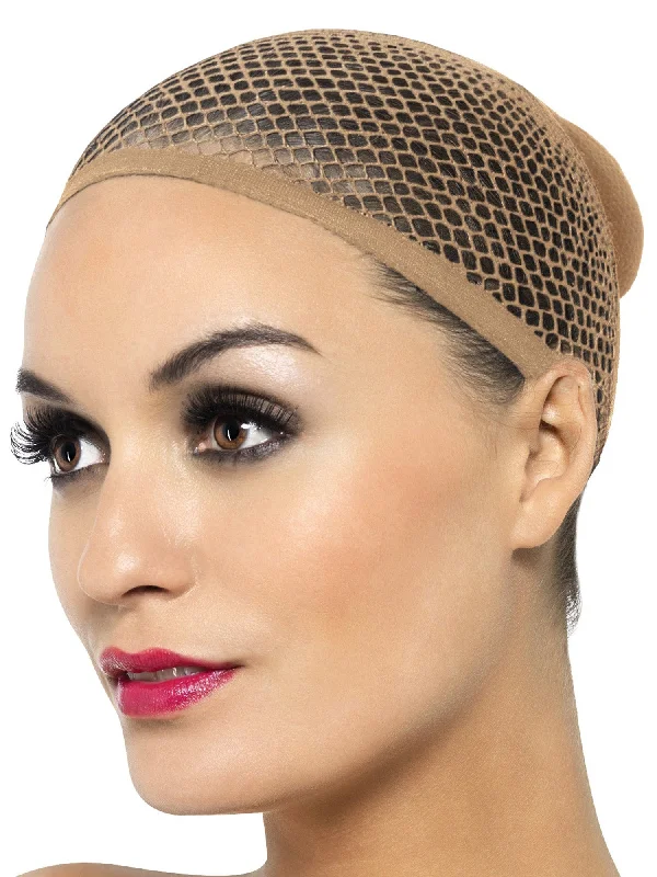 Short gray wig with curls-Mesh Wig Cap Nude