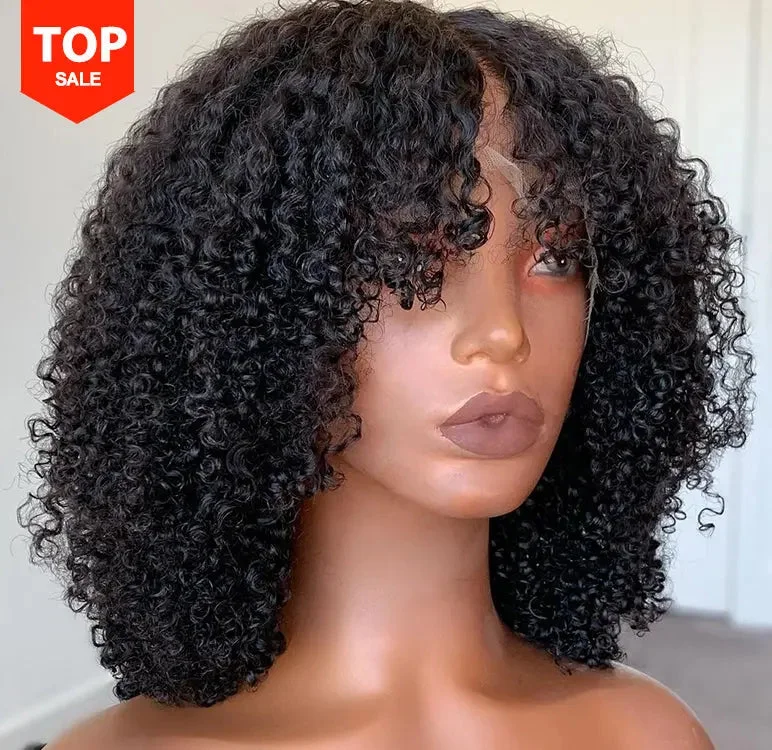 Synthetic wig for youth-Mongolian Peruvian Kinky Curly Hd Lace Frontal Wig