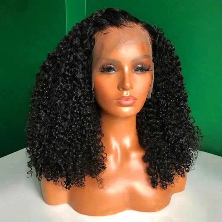 Wig for quirky vibe-Natural Black Afro Kinky Curly Wig 400% High Density Virgin Cuticle Aligned Hair Lace Frontal Closure 180 Wigs