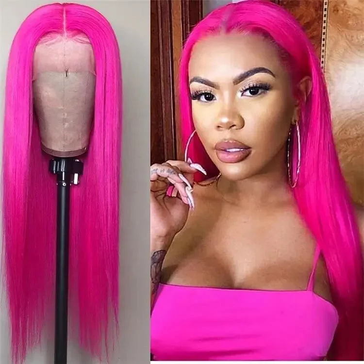 Wig for unique piece-Pink Orange Yellow Virgin Hair Colorful Straight Wigs