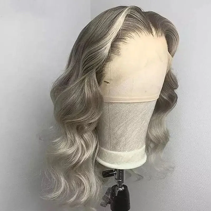 Wig cleaning kit sale-Pre Plucked Grey Blonde Highlight Color Wig Water Wave Cuticle Aligned Transparent HD Lace Front Wigs