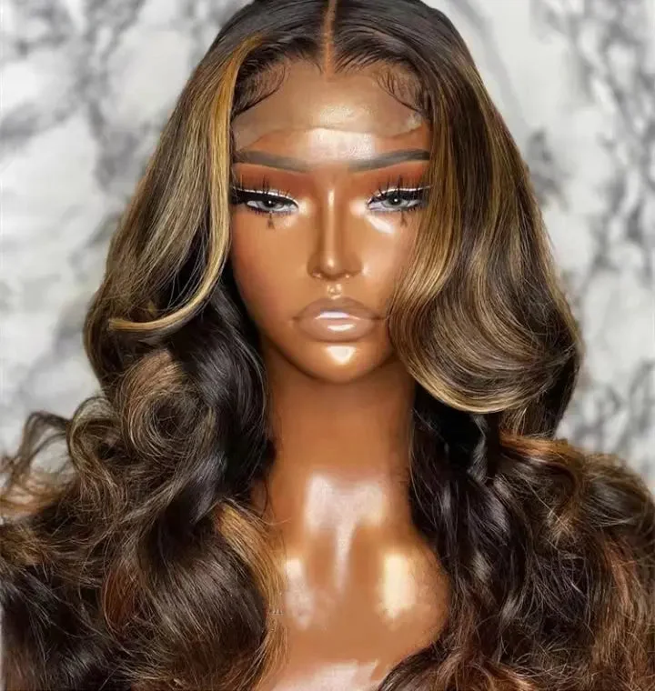 Wig for polished shine-Pre Plucked Highlight Brown Color Loose Wave Burmese Raw Hair Lace Closure Wigs for Black Women