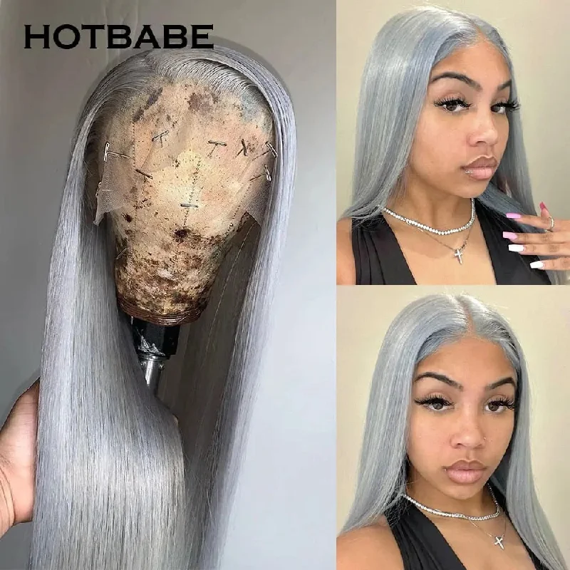 Auburn wavy wig short-Silver Gray Colored Transparent Lace Front Wig