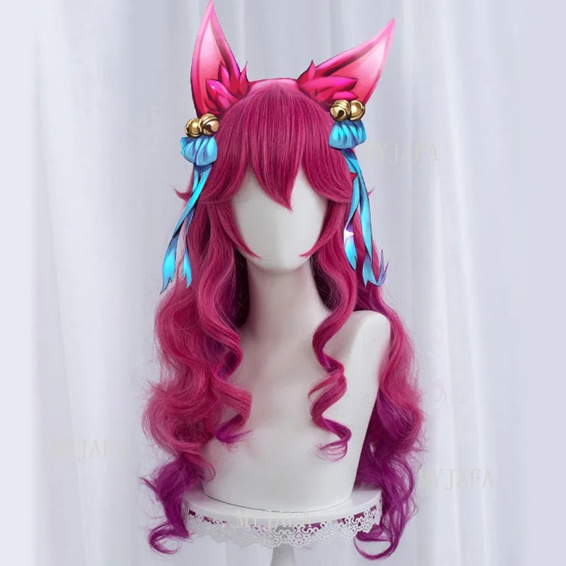 Synthetic wig for cool weather-Spirit Blossom Ahri Cosplay Wig