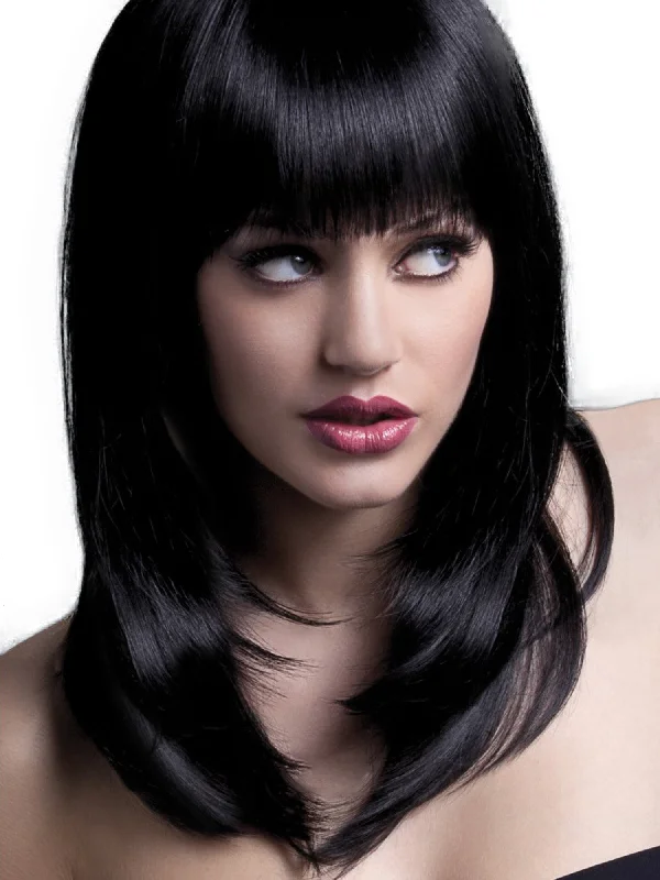 Wig for deep texture-Tanja Feathered Cut With Fringe Black