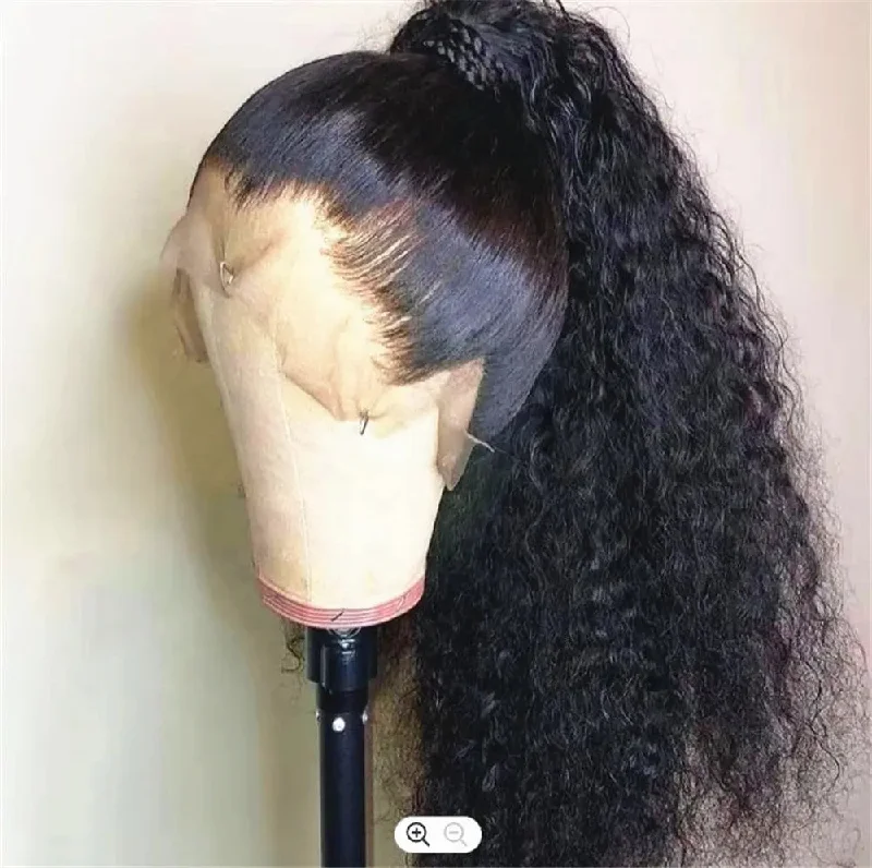 Lace front wig red-Virgin Cuticle Aligned Hair Frontal Wig For Black Women Kinky Curly High Ponytail Virgin Brazilian 360 Lace Frontal Wig