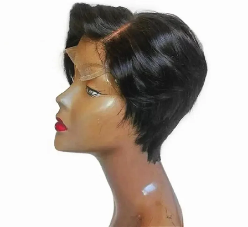 Wig for full volume-Water Wave Short Bob Natural Color Lace Front Wig Pre-plucked Unprocessed 8 Inch Remy Hair Lace Front Wigs