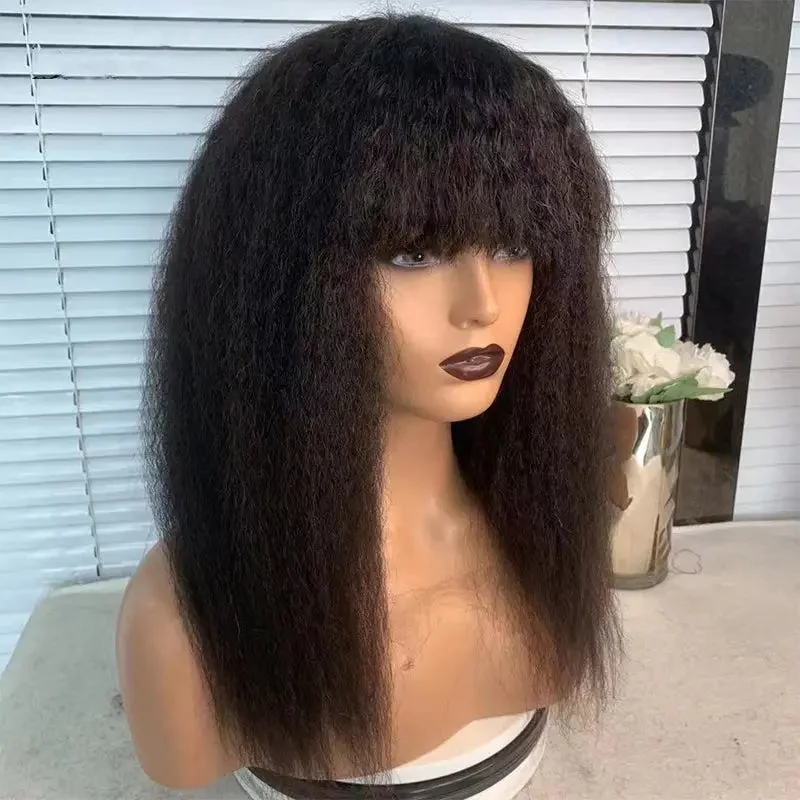 Wig for bright vibe-Wholesale 150% Density Yaki Kinky Straight Natural Color Raw Indian Hair Lace Front Wigs for Black Women