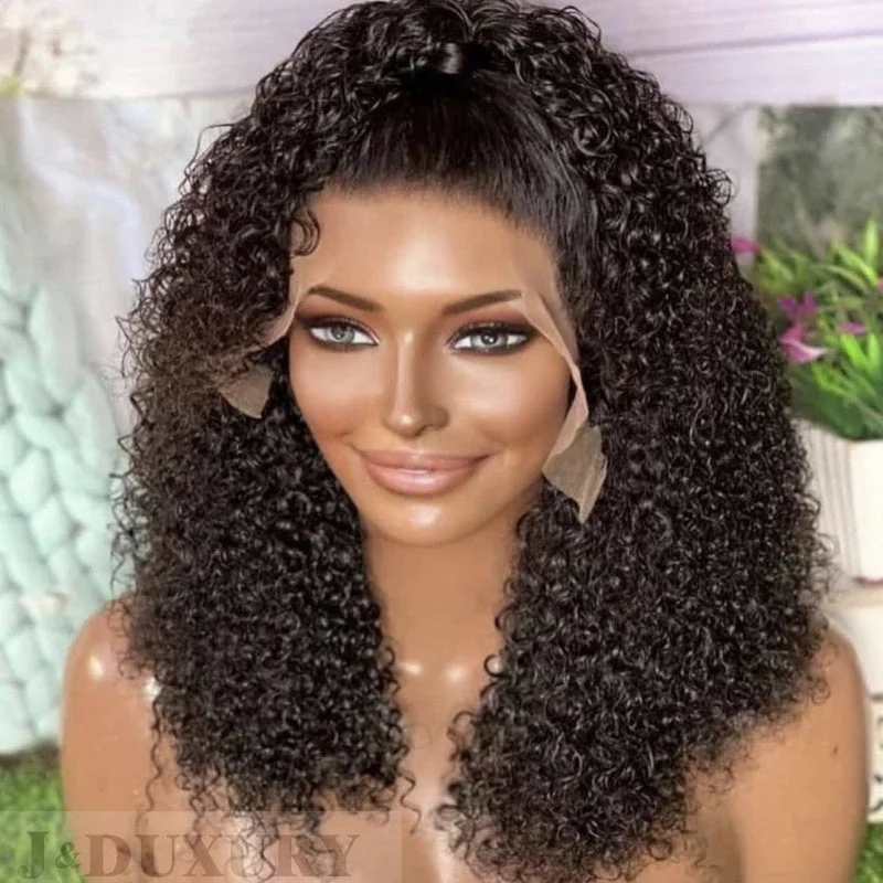 Long red wig with bangs-Wholesale Brazilian Virgin Hair Lace Frontal Wig HD Lace Front Wig For Black Women Kinky Curly 4x4 5x5 hd lace closure wig