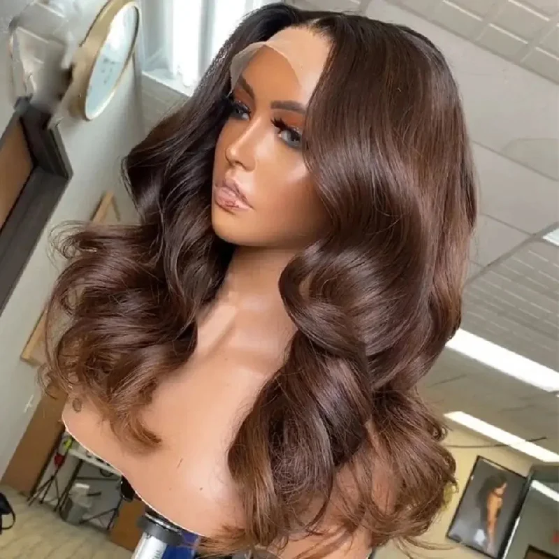 Wig for smooth texture-Wholesale  Highlight Brown Color Natural Raw Indian Hair 13*4 Lace Front Wigs for Black Women