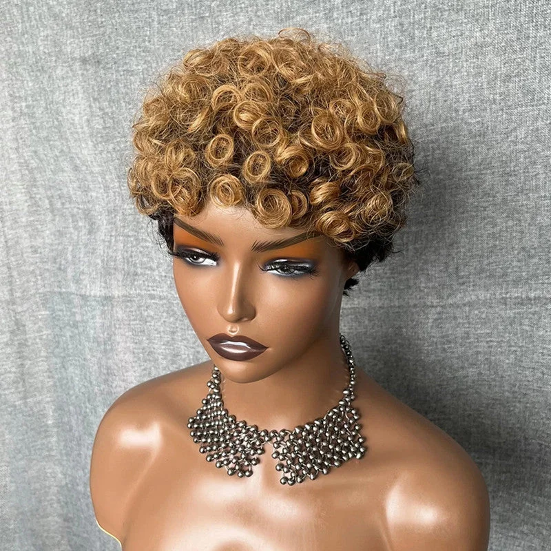 Curly wig for hot days-Wholesale Pixie Wig Ombre Brown Deep Wave Lace Front Wigs with Bangs