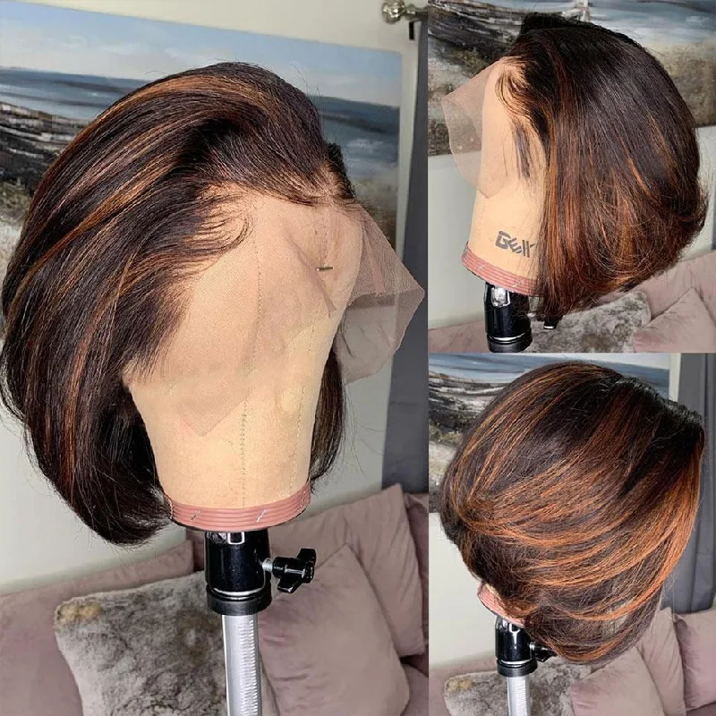 real person hair ring restock weave-100% Human Hair Sexy Highlight Short Wig