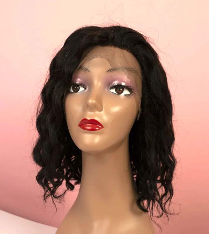 real person hair ring city craft-12" Lace Front Virgin Human Hair Wig (Natural Black Wavy)