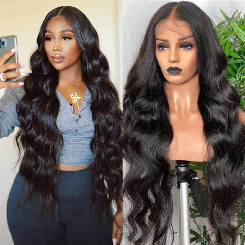 real person hair ring fair twist-Body Wave Hair 4x4 Lace Closure Pre Plucked Natural Hairline Glueless Human Hair Wig