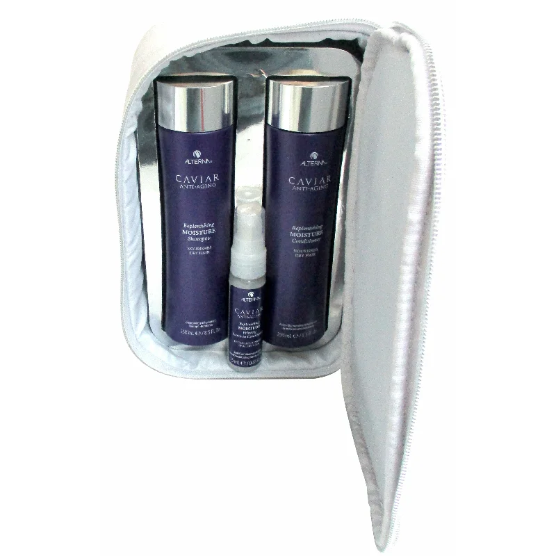 Scalp nourishing lotion-Alterna Caviar Replenishing Moisture Shampoo, Conditioner, Leave In Gift Set